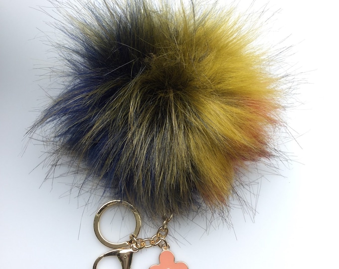 NEW! Faux Fox Fur Pom Pom bag Keyring Hot Couture Novelty keychain pom pom fake fur puff keyring