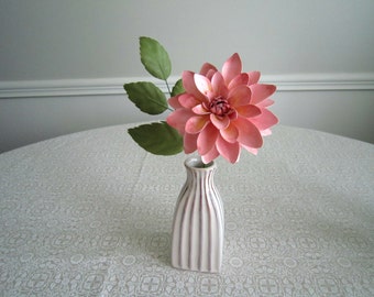 Handmade Paper Dahlia in Striped Bud Vase