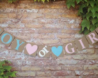 Boy or Girl Banner, Kraft Boy or Girl Baby Announcement, Gender Reveal Banner, Banner for Gender Reveal Party, Squares Size 4 inch x 4 inch
