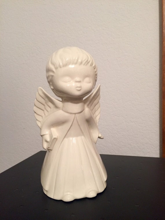 Vintage Boy Girl Kissing Angels LARGE White Ceramic Kissing