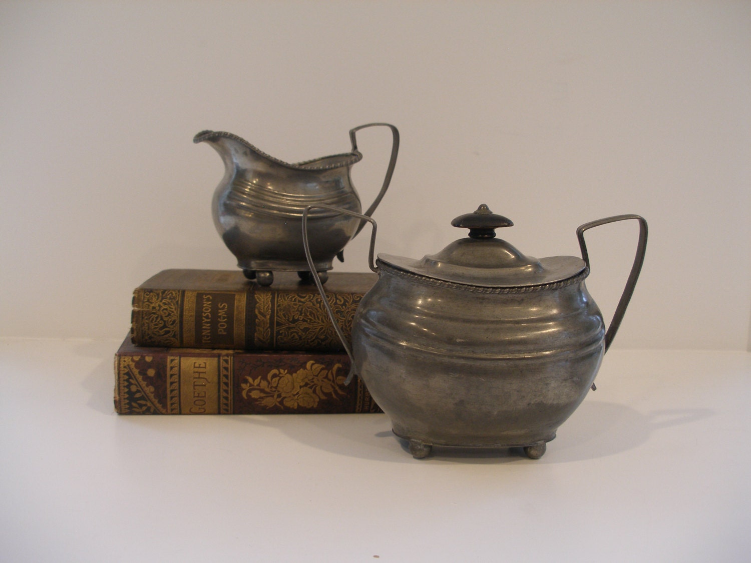 Antique Pewter Sugar and Creamer Vintage Pewter Tableware Tea