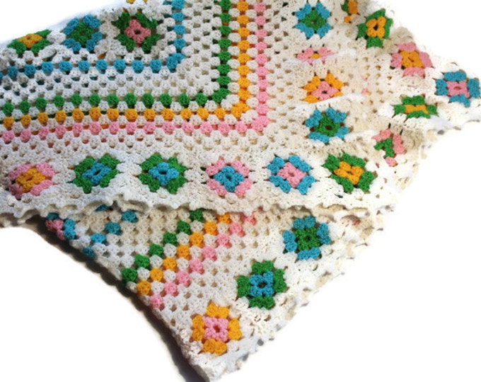 Vintage Crocheted Baby Afghan, Vintage Afghan, Baby Blanket, Crib Bedding, Nursery, Toddler Bedding, Lap Blanket