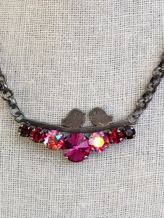 Chirp! Crystal Necklace, Swarovski Fuchsia Necklace, Swarovski Pink Crystal Necklace, Bird Necklace, Bird Crystal Necklace