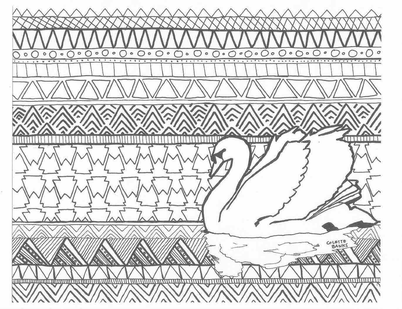 Aztec Adult Coloring Page of a Swan digital by EssenceofInk