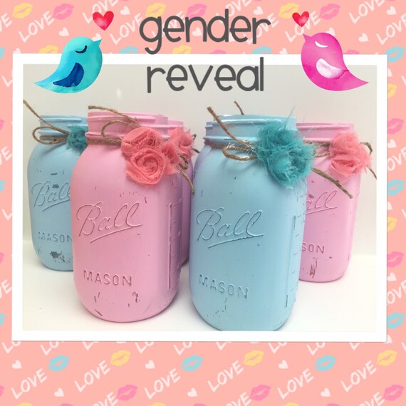 Gender Reveal Painted Mason Jar Quart Size Great for