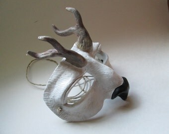 White Stag costume Mask, deer costume, masquerade, antler mask, ren faire, larp, fantasy costume, half face, mythological creature,