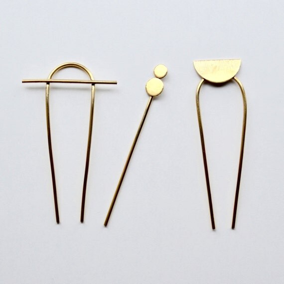 HORIZON Brass Hair Pin // Bun Pin by MaterialWit on Etsy