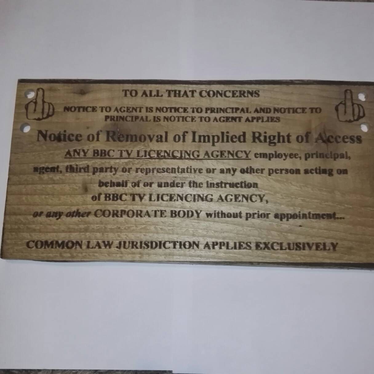 BBC tv licencing notice of removal of implied right of access