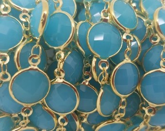 10.5mm Aqua Chalcedony Hydro-Quartz, Bezel Rosary Chain