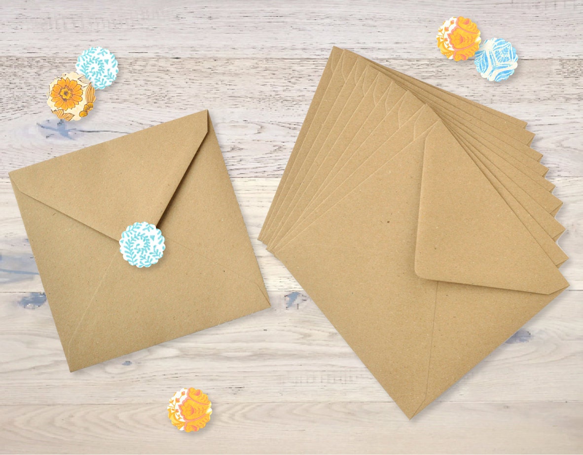 10 Kraft Brown Paper Envelopes 155 X 155 cm