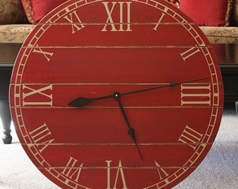 28 Inch Rustic Wall Clock, Large Wall Clock, Distressed Clock, Wooden Clock, Farmhouse Clock, Unique Clock, Oversized Clock, Painted Clock