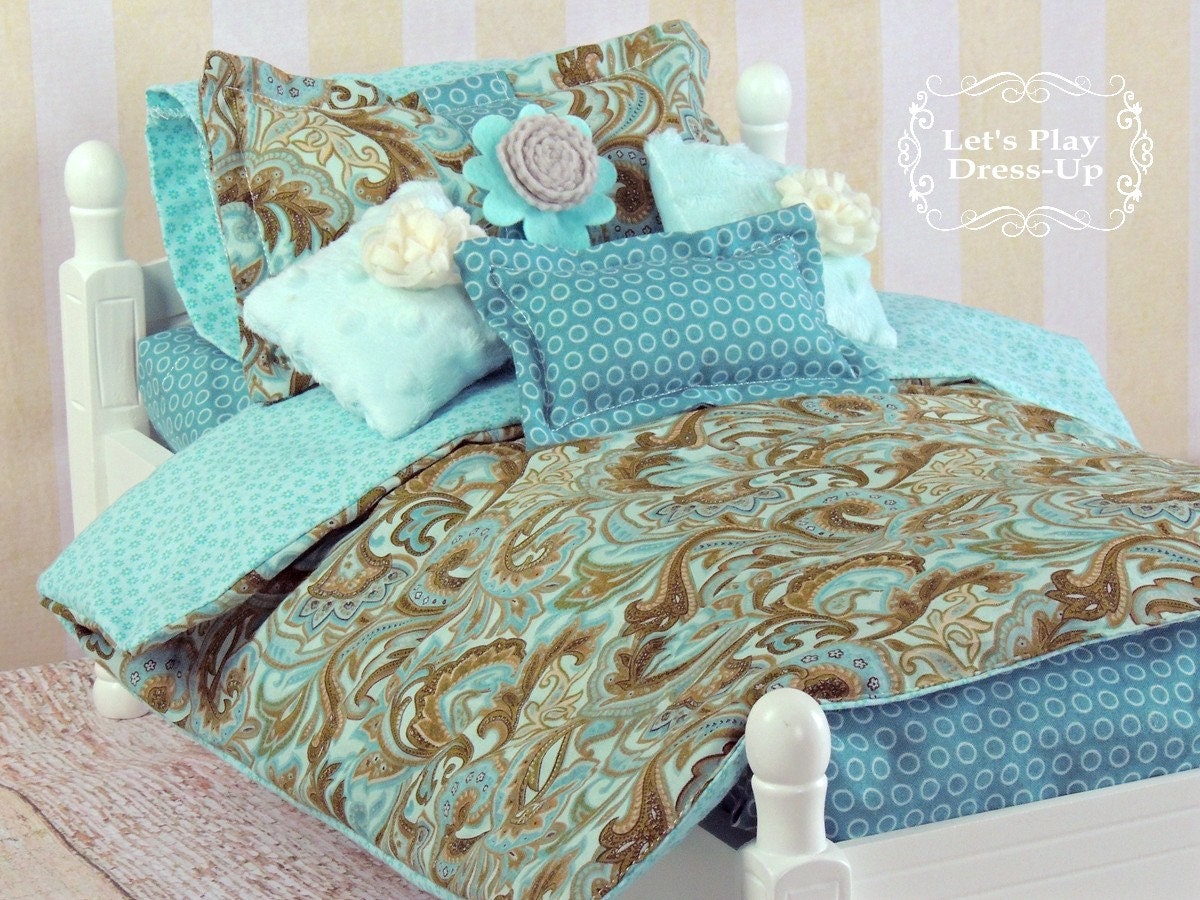 8 Piece Doll Bedding Set for 18 inch Dolls Paisley Chic