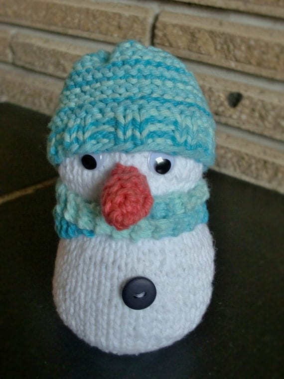 Items similar to Knitted Snowman Christmas Decoration Doll Stuffy, With Scarf...