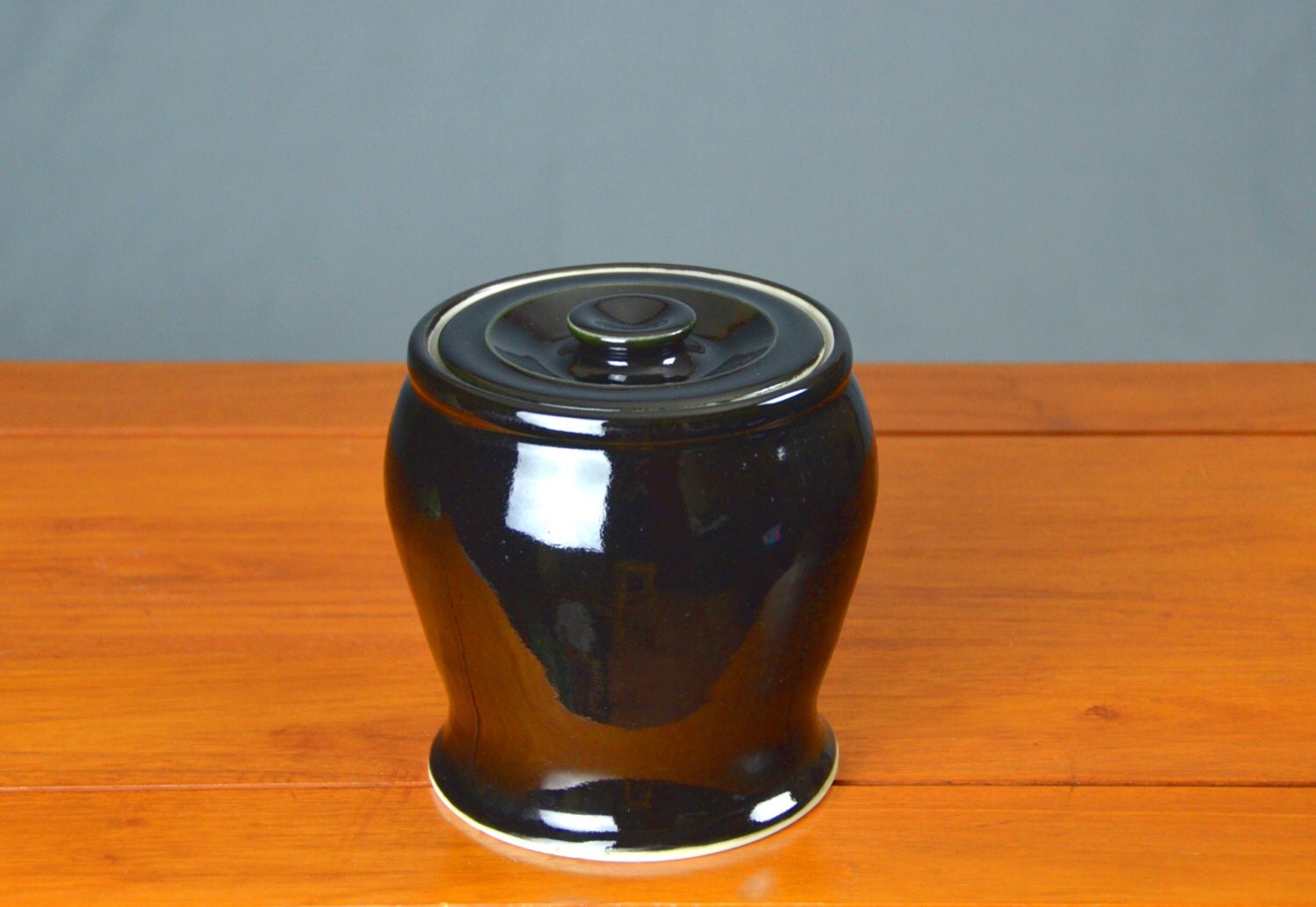 Black Ceramic Jar with Lid Hand Thrown Porcelain Pottery