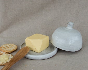 Stoneware Butter Dish in White by Clod & Pebble