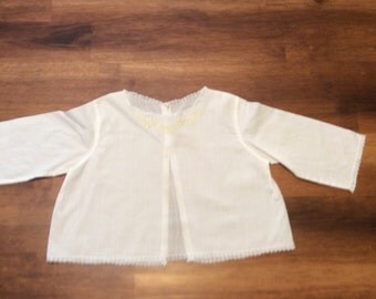 Vintage 1960s newborn diaper shirt bay newborn cloths mid century infant shirt lace trim yellow embroidery two buttons cotton
