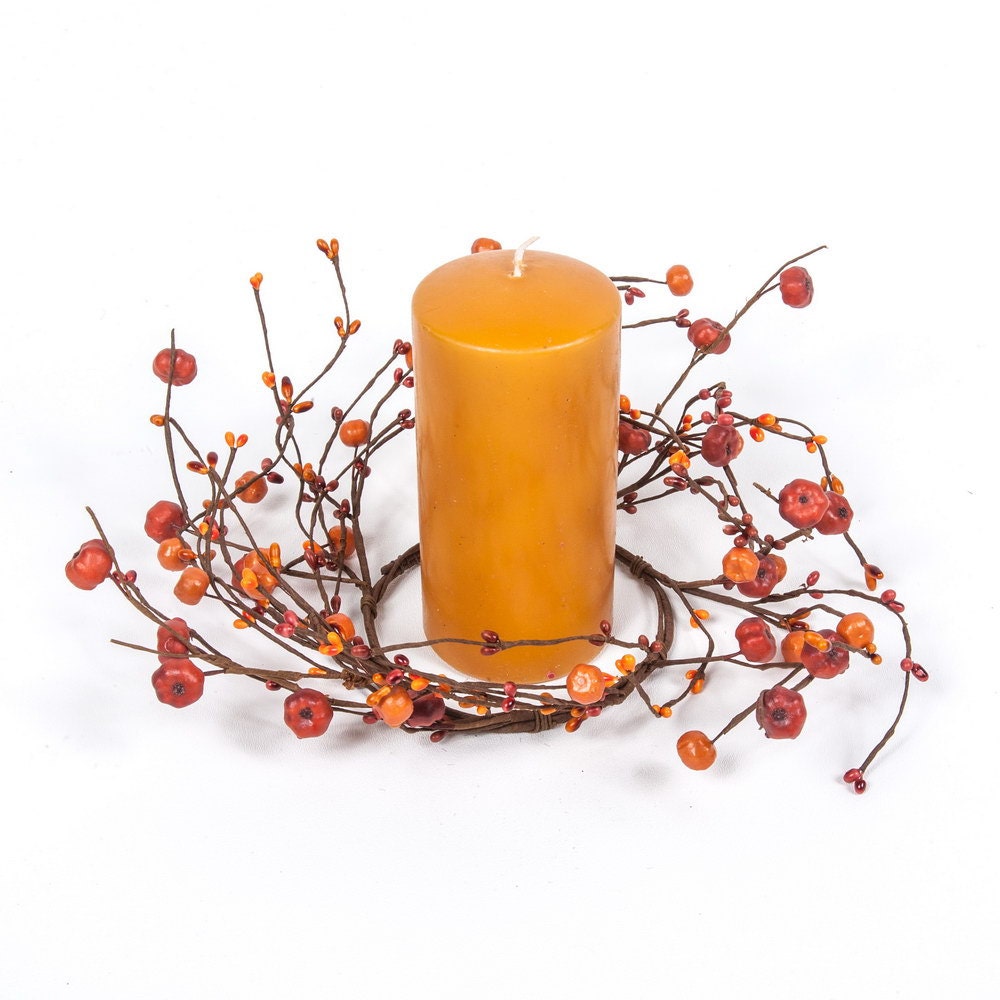 Fall Candle Rings with Pip Berries and Baby Pumpkins Fall