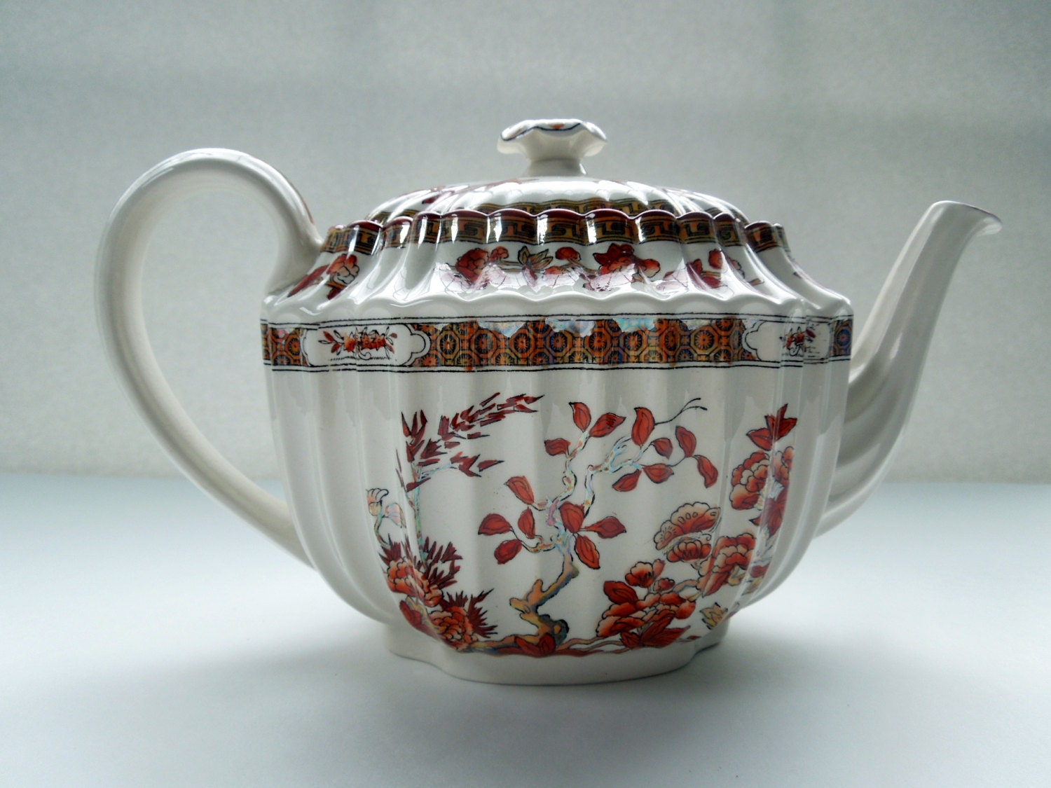 Spode Teapot 4 Cups India Tree Polychrome Orange Rust Floral
