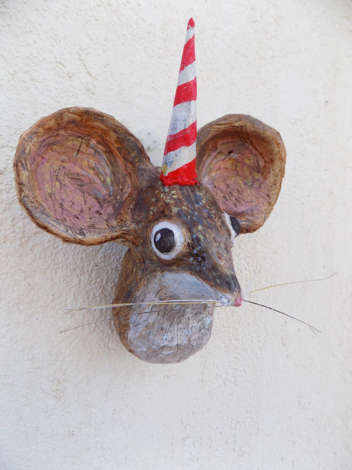 Paper mache Little birthday mouse animal head faux by tundrataiga