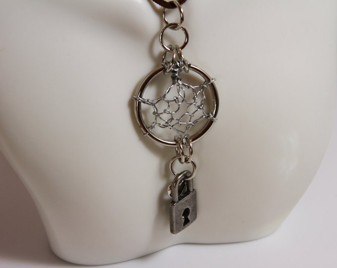 Dream catcher lock and key leather necklace