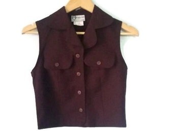 Vintage Vest Button up 90s Soft Grunge Color Burgundy Size Extra Small