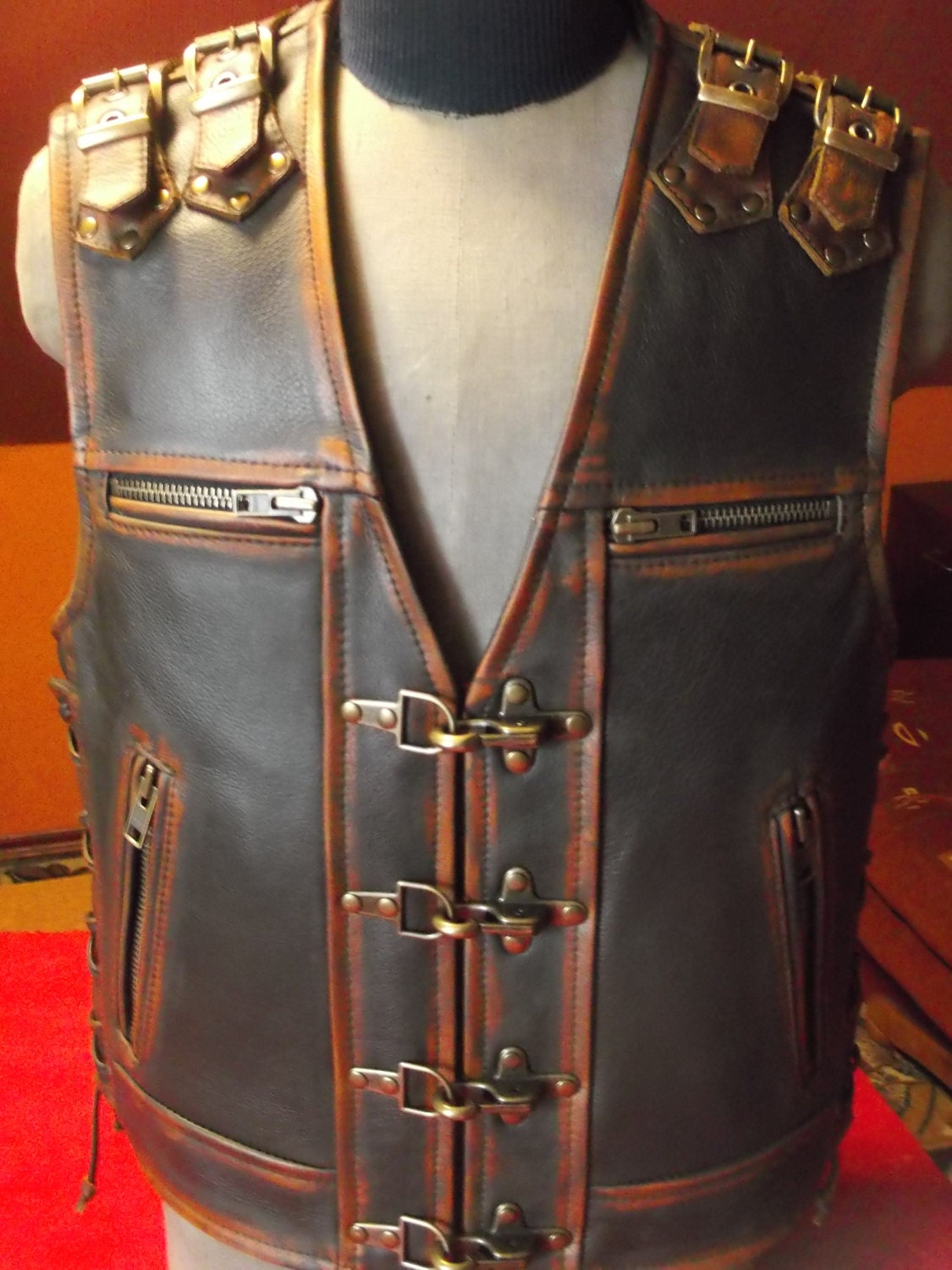 Handmade. Motorcycle vest genuine leather 16mm