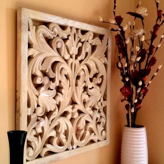 Rustic Antique Wall Panel of Reclaimed Wood Hand Carved