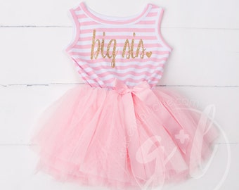 Big Sister Dress, Big Sis outfit, Big sister announcement dress, Big Sis tutu, Outfit for big sister announcement, pink and gold