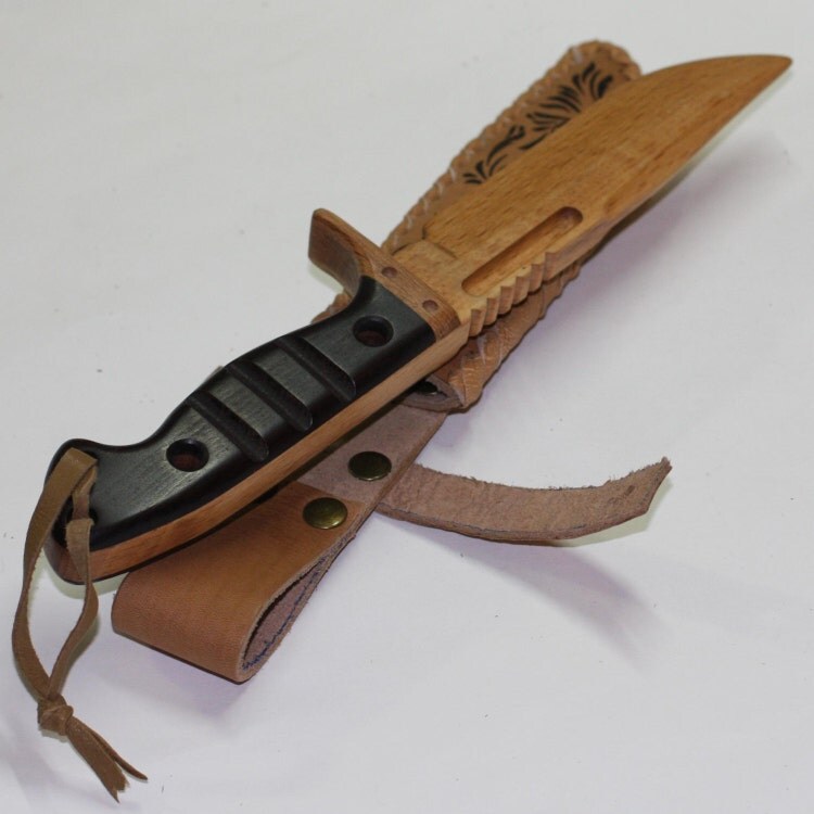 Toy wooden knife with leather sheath by RusWoodToys on Etsy