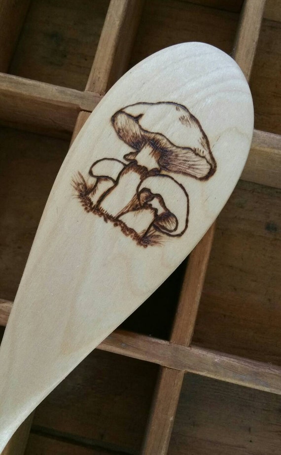 Items similar to Mushroom, Wood Burned Spoons, Pyrography, Wooden