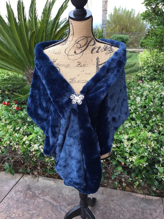Navy Faux Fur Wrap Wedding Stole Bridal Shawl Bridesmaid