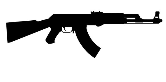 AK-47 silhouette gun sticker no background. Rifle is about