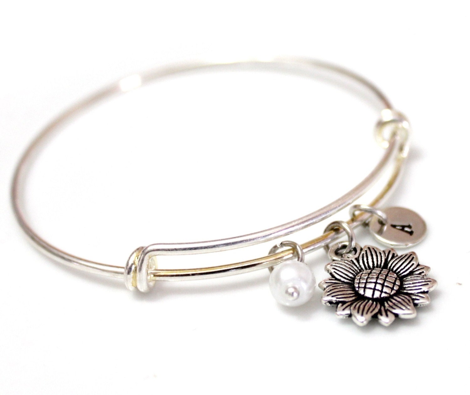 Sunflower Bangle Bracelet Silver sunflower Silver Bangle
