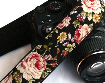 Roses Camera Strap. DSLR Camera Strap. Padded Camera Strap. Gift for Her. Gift Idea. Etsy Gifts. Photo Camera Accessories