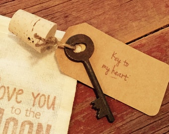Key to my heart, 6th anniversary gift, wedding favor, iron anniversary gift, engagement gift, antique key, wedding gift, rustic wedding