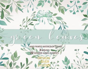 Watercolor Leaves, Laurel and Wreath, wedding clip art, watercolor clip art, hand painted, leaves, watercolour clip art