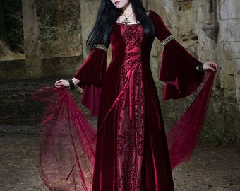 Forest Dress - *most colours available* Handmade Gothic Velvet Medieval Hooded dress Pagan LOTR Game of Thrones other colours available