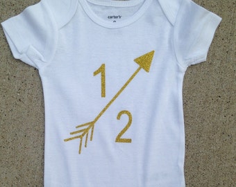 Half birthday onesie, 6 month onesie, half birthday bodysuit, gold half birthday, gold glitter, six month bodysuit, baby girl 6 months
