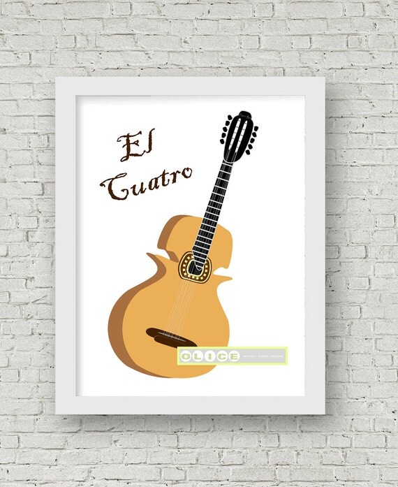 Spanish art Puerto Rican Cuatro Print by OlicePartyPrintables