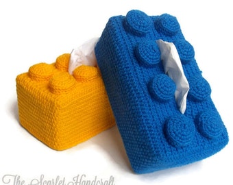 Lego Crochet Tissue Box Cover. Kleenex Box Cover. Crochet Building Block. Made to Order.