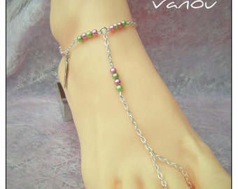 Fushia green pearl foot jewelry