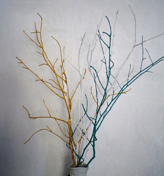 Natural tree branches vase filler 6 wood sticks in gold white