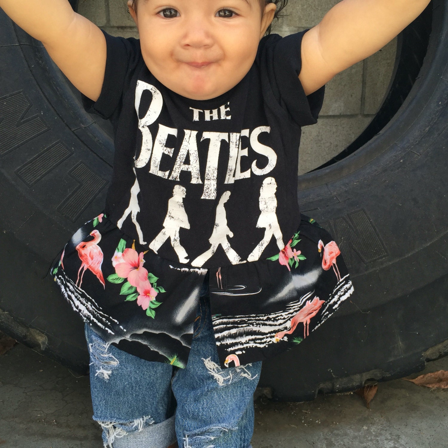 12m baby girl band tshirt upcycled The Beatles by RestoredRose