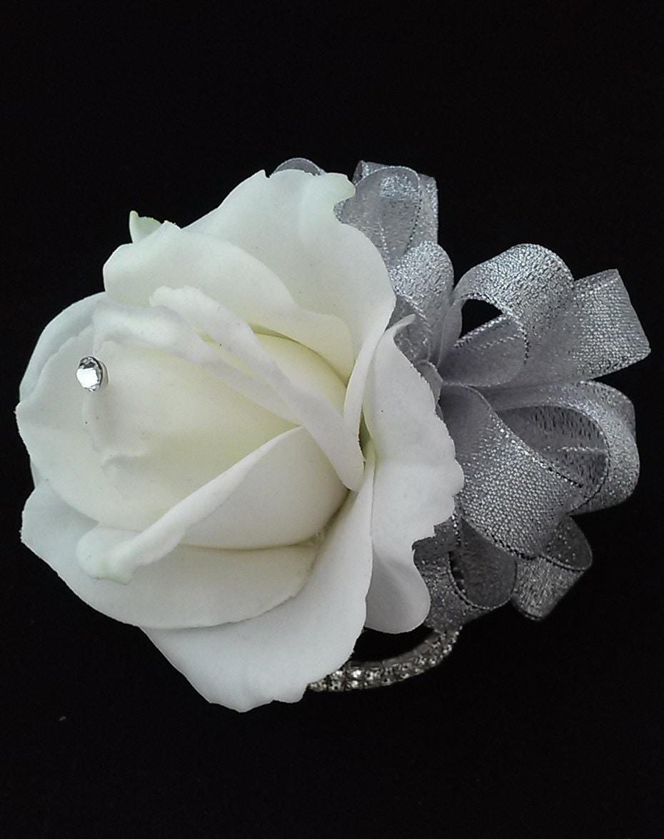 White and Silver Wrist Corsage-Wedding Corsage-Prom