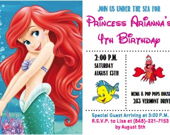 Little Mermaid Children's Birthday Party Invitation > Birthday Invitations > 4th Birthday Invite > Kids Invitations > Disney Invitations