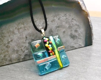 Dichroic Glass Pendant Necklace, Dichroic Jewelry, Art Glass Pendant, One Of A Kind, Colorful Patterns of Glass, One of a Kind, Unique