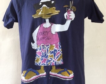 Vtg 1986 Party Animal Duck T-Shirt Blue M 80s 50/50 Jerzees Jams Shorts