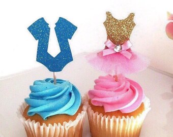 Gender Reveal Cupcake Toppers, Baby shower decorations, babyshower cupcake toppers
