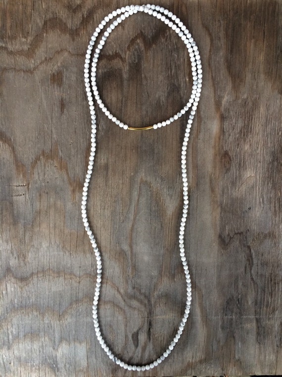 Long Beaded Double Wrap Choker Collar Necklace with White Grey