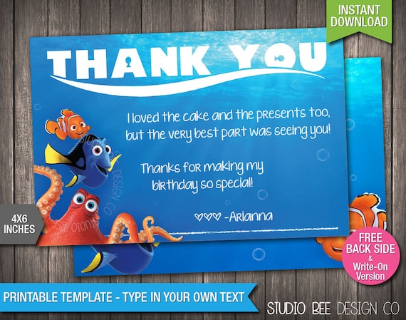 50% Off Finding Dory Thank You Card Instant Download